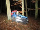 Mladý řidič jel na Strakonicku příliš rychle a s autem vjel přímo mezi stromy....