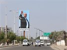 Billboard s jemenským prezidentem Mansúrem Hádím v Adenu (5. listopadu 2019)