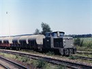 Lokomotiva T334 0840 elezninho vojska ve stanici Tochovice, ervenec...