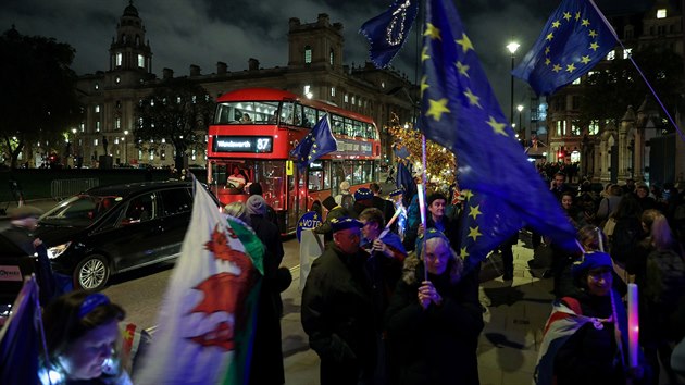 Demonstrace odprc Brexitu ped britskm parlamentem. (5. listopadu 2019)