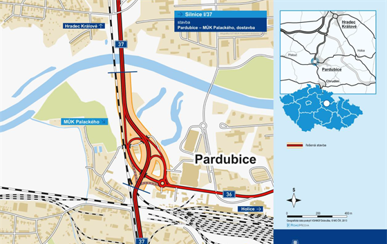 Mapka pedstavuje stavbu kolem pardubickho ndra a obchodnho domu Lidl.