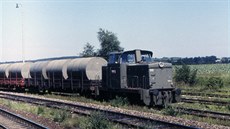 Lokomotiva T334 0840 elezniního vojska ve stanici Tochovice, ervenec...