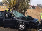 Auto narazilo na Nymbursku do stromu, pro idie letl vrtulnk (16. listopadu...