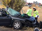 Auto narazilo na Nymbursku do stromu, pro idie letl vrtulnk (16. listopadu...