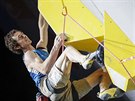 Adam Ondra pi lezení na obtínost na mistrovství svta v Japonsku