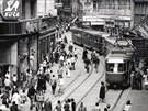 Masarykova ulice v Brn v roce 1983, kterou i dnes projídí tramvaje.