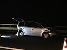 Na dlnici D5 u Berouna srazilo auto mue, kter se po nehod vracel k autu....