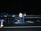 Na dlnici D5 u Berouna srazilo auto mue, kter se po nehod vracel k autu....