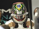 Lewis Hamilton během tréninků na Velkou cenu Brazílie.