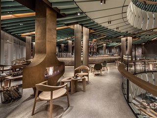 Interiér kavárenského řetězce Starbucks v Chicagu