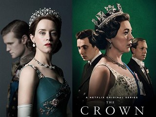 Claire Foyová a Olivia Colmanová jako královna Alžběta II. v seriálu Koruna