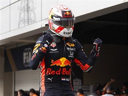 Max Verstappen z Red Bullu se raduje z triumfu ve Velk cen Brazlie formule 1.