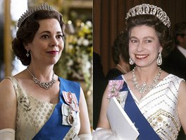 Hereka Olivia Colmanová v seriálu Krouna (2019) a královna Albta II. na...