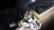 Sonda New Horizons nad Plutem v představě ilustrátora NASA