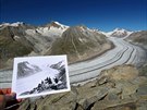 Na ernobílém snímku je vidt podoba výcarského ledovce Aletsch ve...