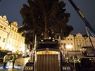 Instalace vánočního stromu na Staroměstském náměstí (26. listopadu 2019).