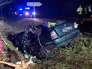 U Ovár na Kolínsku havarovalo v noci auto do stromu (22. 11. 2019)