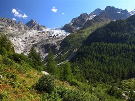 Na horním snímku je výcarský ledovec Trient v roce 1891. Na spodní fotografii...