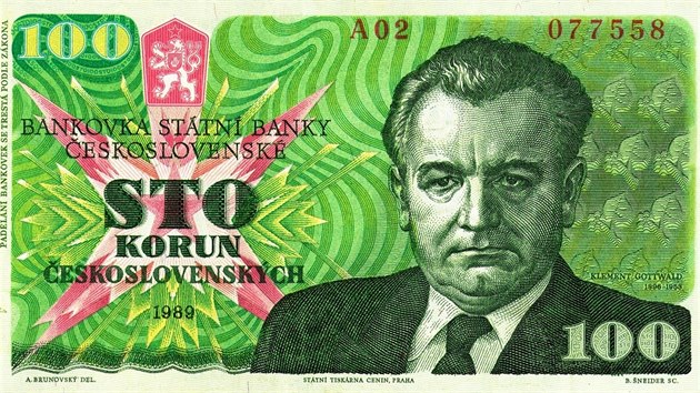 Klement Gottwald na stokorun�. St�tn� banka �eskoslovensk� ji vydala k 1. ��jnu 1989.