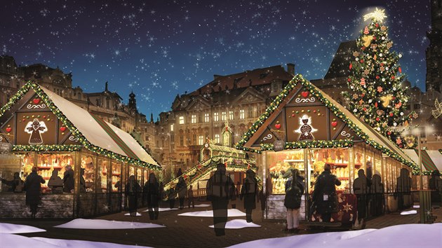 Podoba vánočních trhů na Staroměstském náměstí.