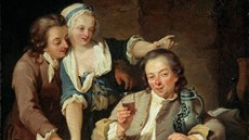Zatímco manel se opíjí, jeho ena flirtuje s milencem. Obraz Georga Melchiora...