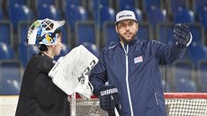 Ondřej Pavelec na tréninku prvoligových hokejistů Ústí nad Labem