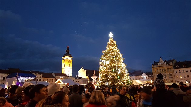 V Českých Budějovicích se rozsvítil vánoční strom. (30. listopadu 2019)