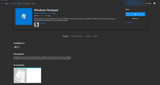 Aplikace Poznámkový blok v obchodu Microsoft Store.