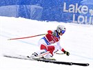 Corinne Suterová na trati sjezdu v Lake Louise.