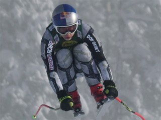 Ester Ledecká na trati superobřího slalomu v Lake Louise.