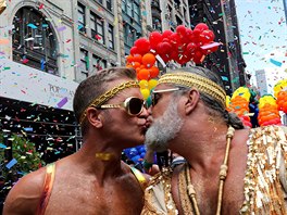 Participants kiss as they take part in the 2019 World Pride NYC and Stonewall...