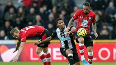 Danny Ings ze Southamptonu (vpravo) a Isaac Hayden z Newcastlu v souboji o...