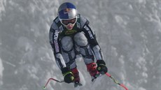 Ester Ledecká na trati superobího slalomu v Lake Louise.