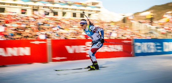 eský biatlonista Jakub tvrtecký na trati sprintu v  Le Grand-Bornand.