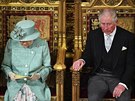Britská královna Alžběta II. zahájila nové zasedací období parlamentu. Vpravo...