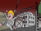 Karikatura britského premiéra Borise Johnsona prchajícího z koncentraního...