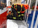 Sr�ka auta se dv�ma tramvajemi na Kone�n�ho n�m�st� v Brn� (16. prosince 2019)