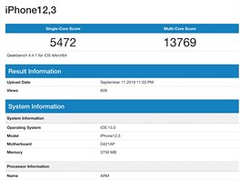 Skre ipsetu A13 v testu Geekbench