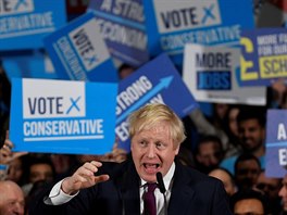 Lídr konzervativc Boris Johnson bhem pedvolební kampan (11. prosince 2019)