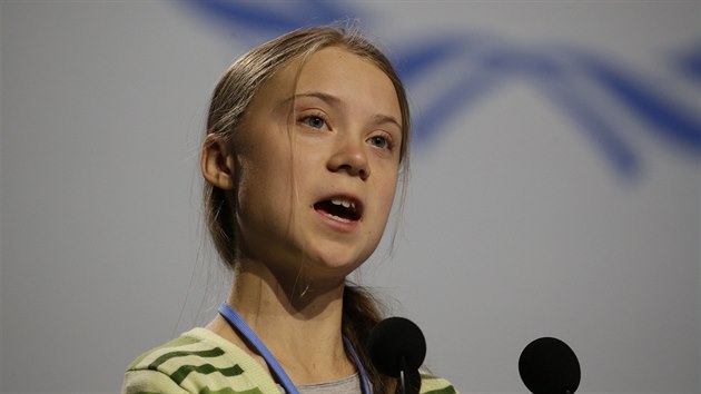 Greta Thunbergová během konference COP25 klimatického summitu v Madridu (15. prosince 2019)