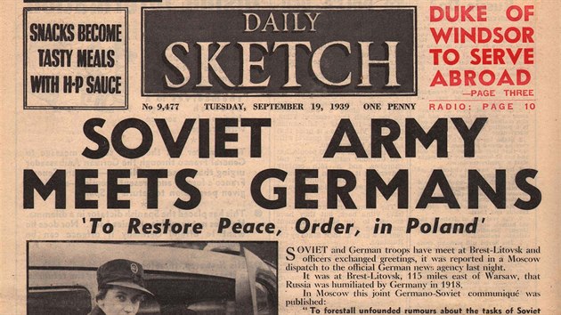 Titulní strana Daily Sketch z 19. září 1939