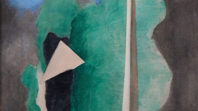 Josef Šíma, Krajina s trojúhelníkem (Krajina s obeliskem), 1930, tempera, plátno, 149 x 99 cm, GHMP