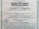 Dekret �estn�ho ob�anstv� pro pilota RAF a rod�ka z Kokor na P�erovsku Josefa...