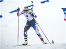 eská biatlonistka Lucie Charvátová na trati sprintu v  Le Grand Bornand.