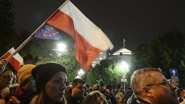 Demonstrace v Polsku proti kontroverzn soudn reform, prosazovan konzervativn vldou (18. prosince 2019)