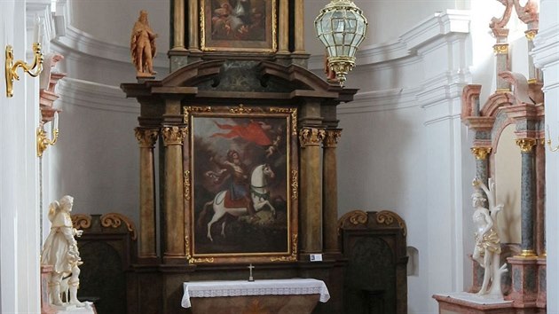Hlavn olt zmeck kaple v Jeviovicch s obrazem svatho Ludvka, jeho autorem je Tobias Pock.
