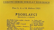 Program sokolské hry, v níž se svým otcem Josefem účinkoval v roce 1921 v pěti...