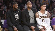 LeBron James, DeMarcus Cousins a Kyle Kuzma (zleva), ti hvzdy LA Lakers