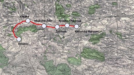 Mapa zanikl trati 16e Kadask Rohozec  Doupov