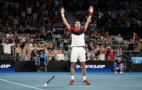 ATP Cup: Novak Djokovič po vítězné bitvě s Kevinem Andersonem.